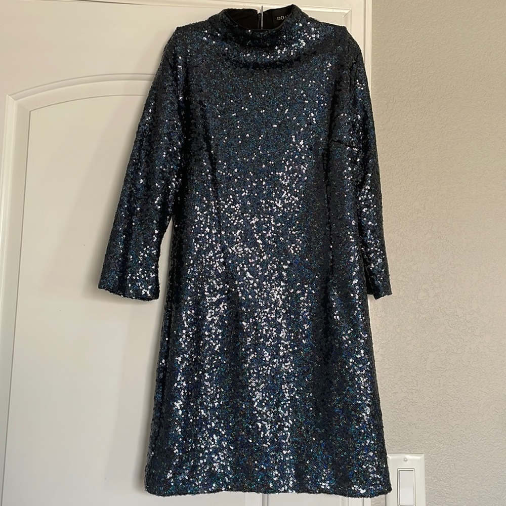 Navy Sequin Mini Long Sleeve Dress